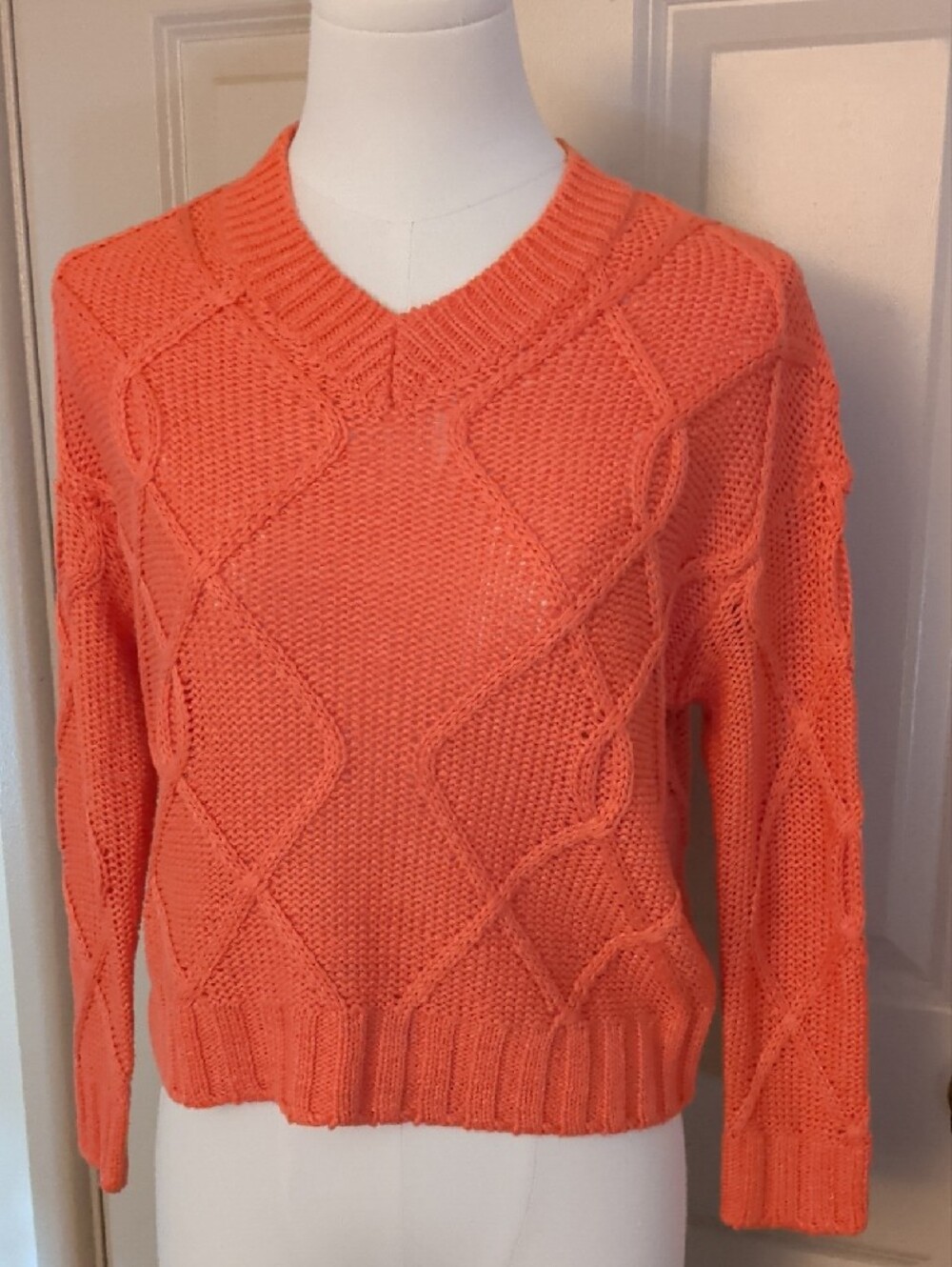 Harper Heritage Coral Red Diamond Cable Knit Pullover Sweater Size [M] Youth